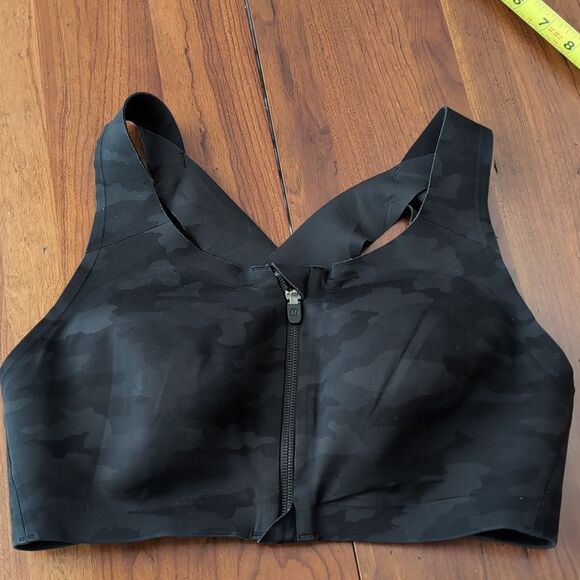 Lululemon Enlite Zip Up Front Black Camo Sports Bra Womens Sz 34D - Picture 3 of 10